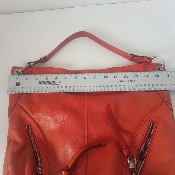 B Makowsky Red Orange Color 100% Leather Shoulder Bag Purse Pockets Zipper 93 - Picture 5 of 16